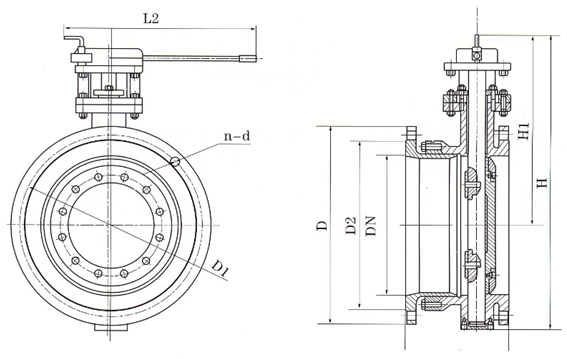 手動(dòng)法蘭式伸縮蝶閥結(jié)構(gòu)示意圖 手動(dòng)法蘭式伸縮蝶閥結(jié)構(gòu)示意圖